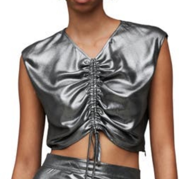 AllSaints Carla Metallic Crop Top ⛓️ - Picture 2 of 3